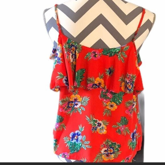 Old Navy SMALL Top Red With Multicolored Flowers - Picture 2 of 4
